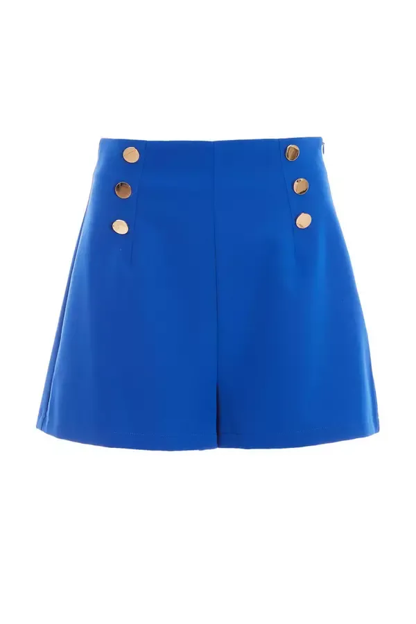 Women Royal Blue Button Tailored Shorts Quiz Clothing Shorts