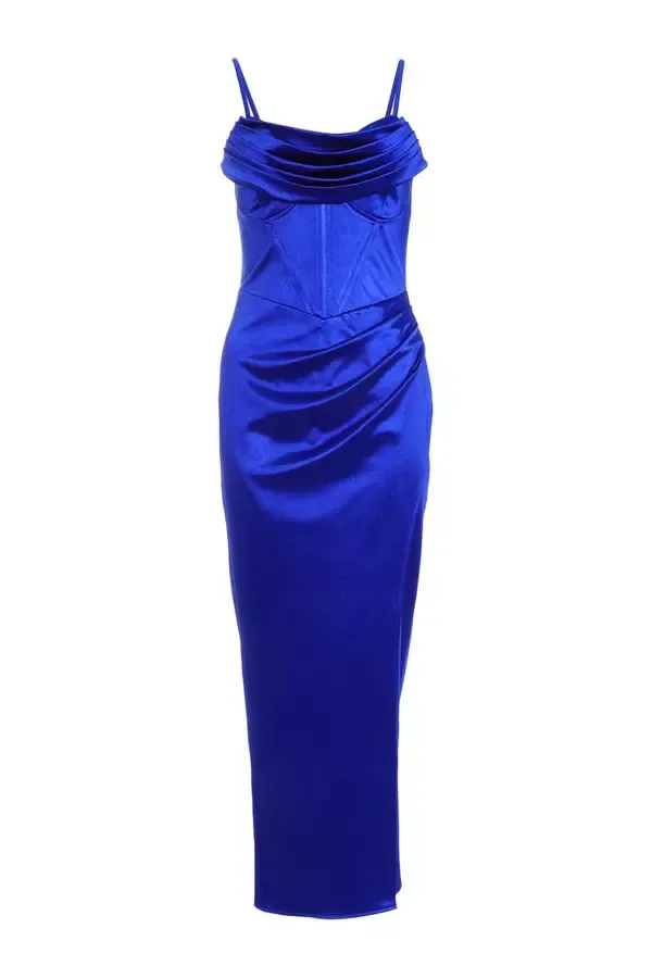 Women Royal Blue Corset Split Hem Maxi Dress Quiz Clothing Dresses