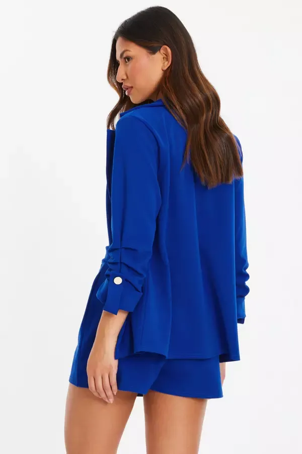 Women Royal Blue Ruched Sleeve Tailored Blazer Quiz Clothing Blazers
