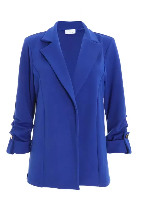 Women Royal Blue Ruched Sleeve Tailored Blazer Quiz Clothing Blazers