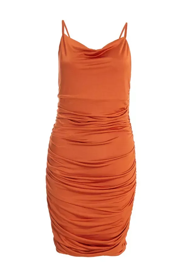 Women Rust Ruched Bodycon Mini Dress Quiz Clothing Dresses