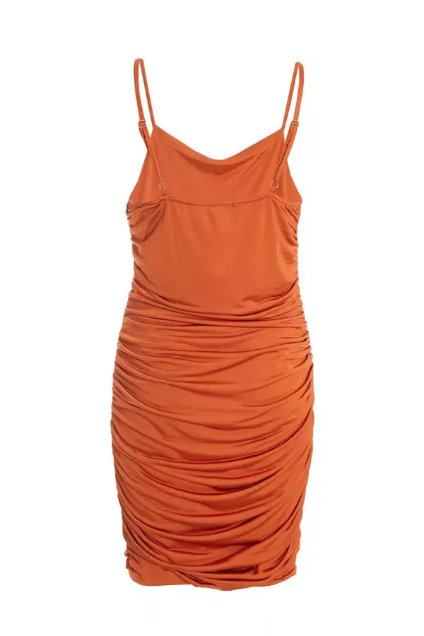 Women Rust Ruched Bodycon Mini Dress Quiz Clothing Dresses