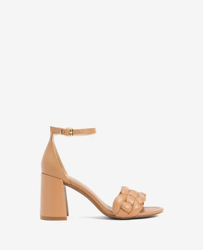 Women Sandals and Wedges Kenneth Cole Luisa Woven Heeled Sandal Classic Tan