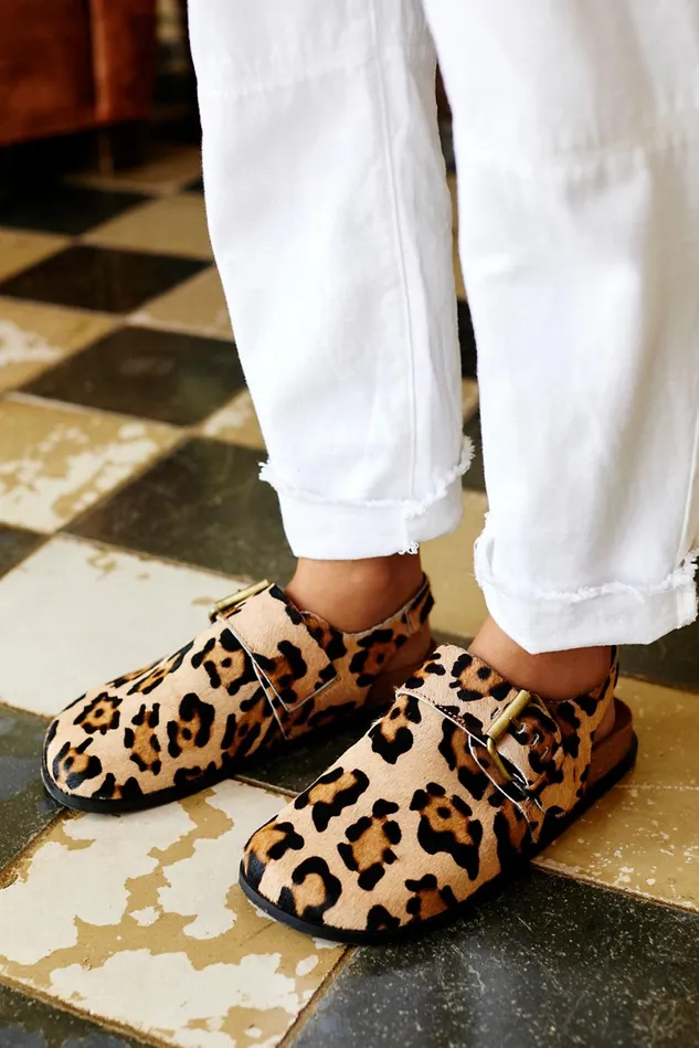 Women Sandals Free People Printed Seattle Sling Back Flat Leopard