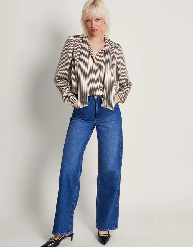 Women Sasha Stripe Satin Blouse Green Monsoon Tops and Blouses