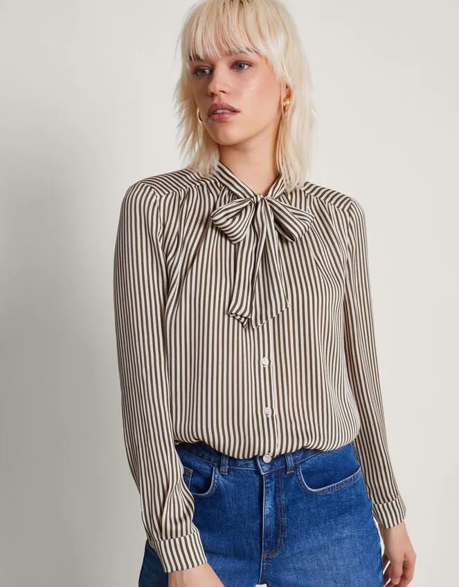 Women Sasha Stripe Satin Blouse Green Monsoon Tops and Blouses