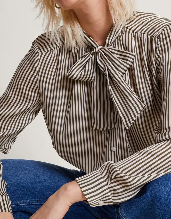 Women Sasha Stripe Satin Blouse Green Monsoon Tops and Blouses