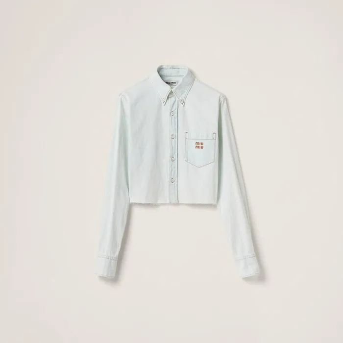 Women Shirts And Tops Miu Miu Chambray Denim Shirt Light Blue