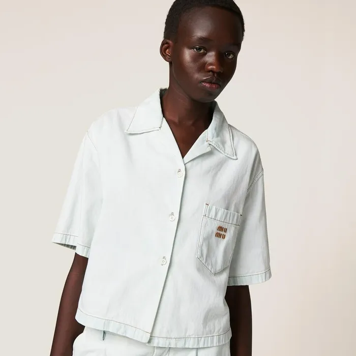 Women Shirts And Tops Miu Miu Chambray Denim Shirt Light Blue Women Shirts And Tops Miu Miu Chambray Denim Shirt Light Blue