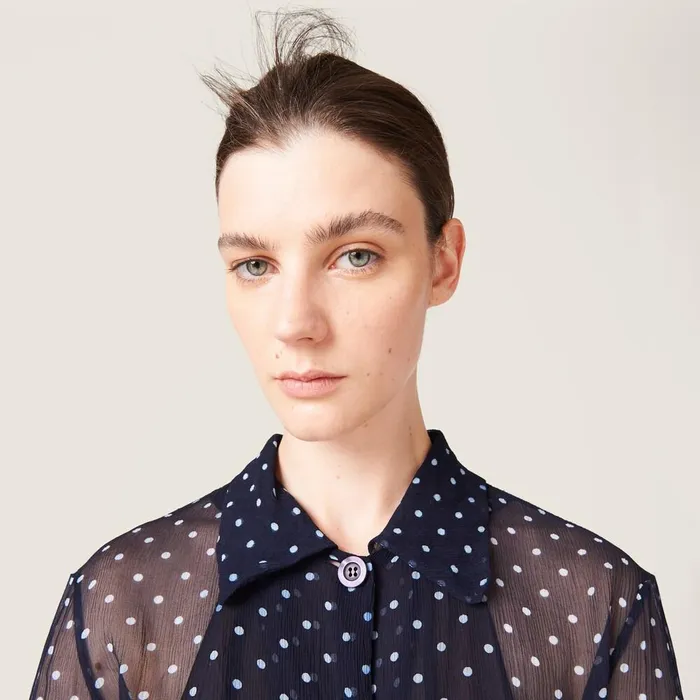 Women Shirts And Tops Miu Miu Chiffon Blouse Blueivory Women Shirts And Tops Miu Miu Chiffon Blouse Blueivory
