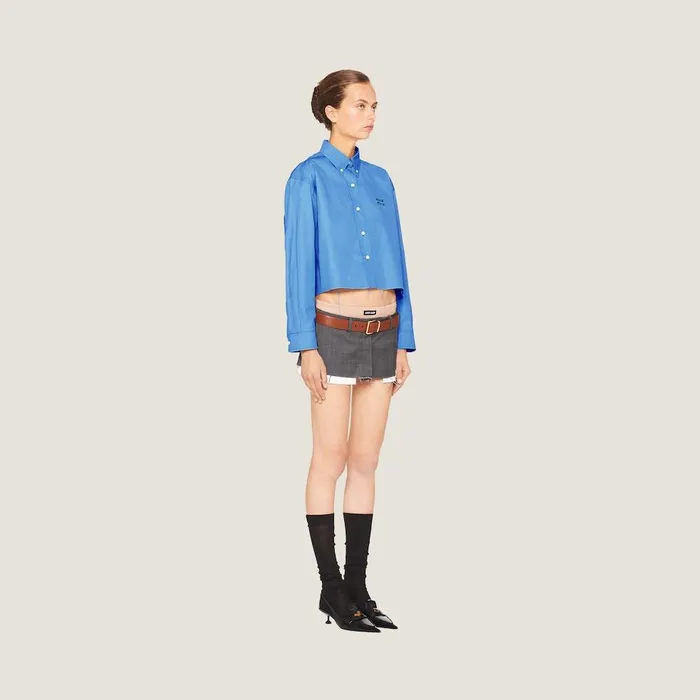 Women Shirts And Tops Miu Miu Cropped Poplin Shirt Periwinkle Blue Women Shirts And Tops Miu Miu Cropped Poplin Shirt Periwinkle Blue