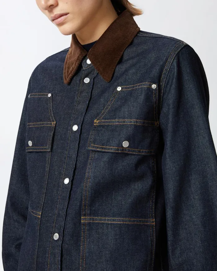 Women Shirts Pinko Dark Blue Denim Shirt With Needlecord Collar Dark Navy Rinse Wash Women Shirts Pinko Dark Blue Denim Shirt With Needlecord Collar Dark Navy Rinse Wash