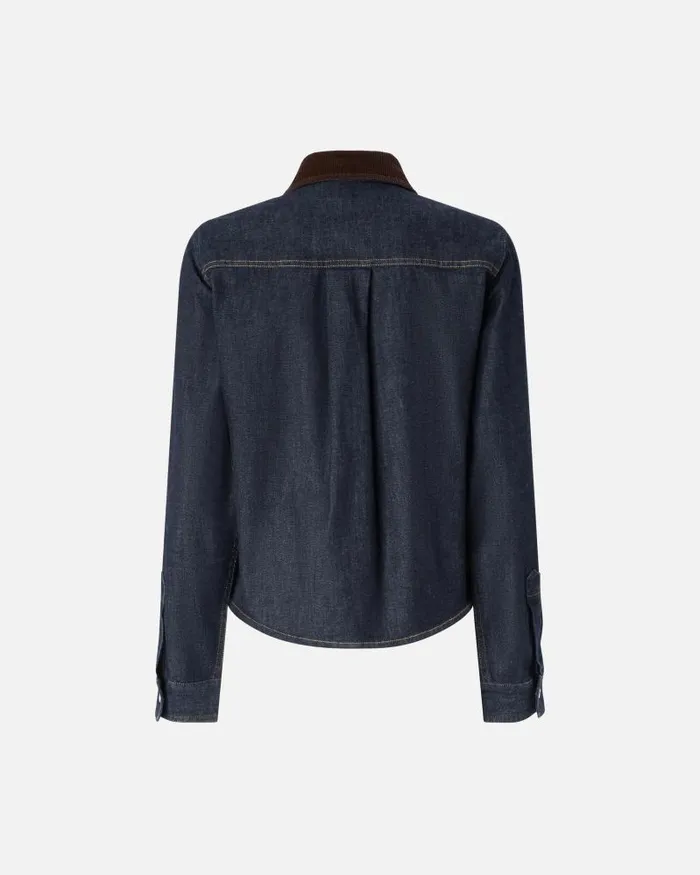 Women Shirts Pinko Dark Blue Denim Shirt With Needlecord Collar Dark Navy Rinse Wash Women Shirts Pinko Dark Blue Denim Shirt With Needlecord Collar Dark Navy Rinse Wash