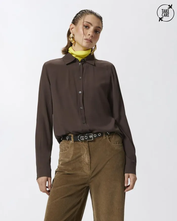 Women Shirts Pinko Shirt In Silkblend Crepe De Chine Brownafrica Earth