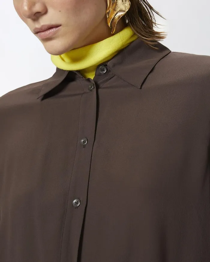 Women Shirts Pinko Shirt In Silkblend Crepe De Chine Brownafrica Earth Women Shirts Pinko Shirt In Silkblend Crepe De Chine Brownafrica Earth