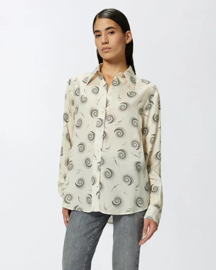 Women Shirts Pinko Swirlprint Twill Shirt Creamblack