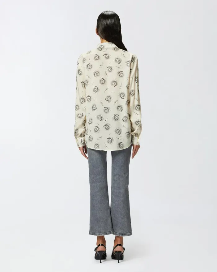Women Shirts Pinko Swirlprint Twill Shirt Creamblack Women Shirts Pinko Swirlprint Twill Shirt Creamblack