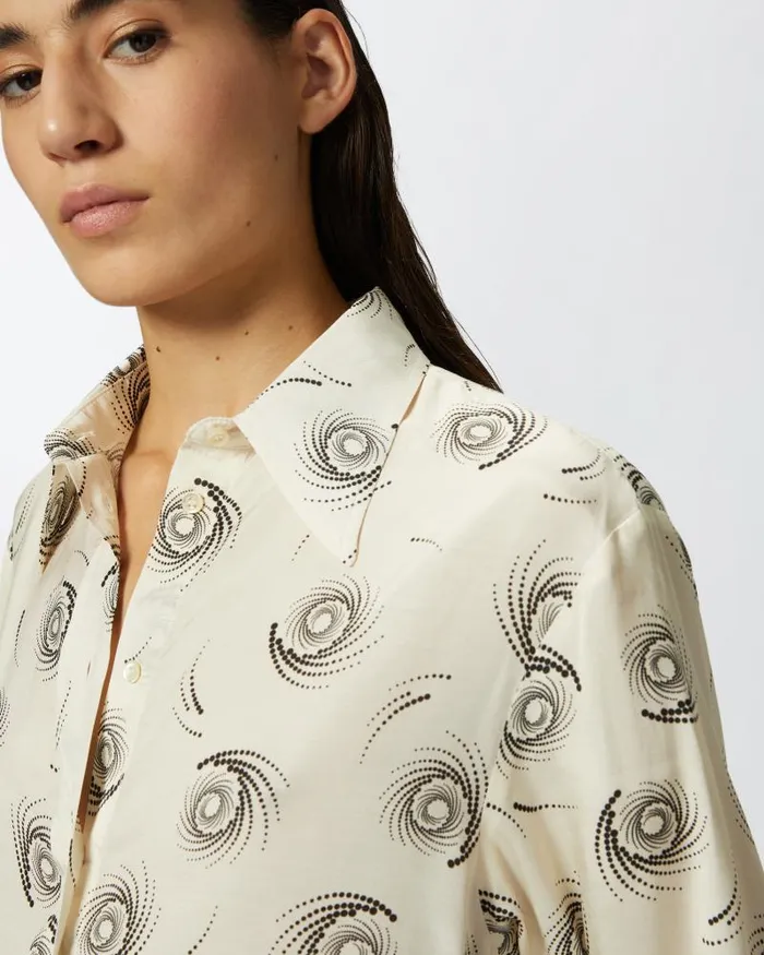 Women Shirts Pinko Swirlprint Twill Shirt Creamblack Women Shirts Pinko Swirlprint Twill Shirt Creamblack