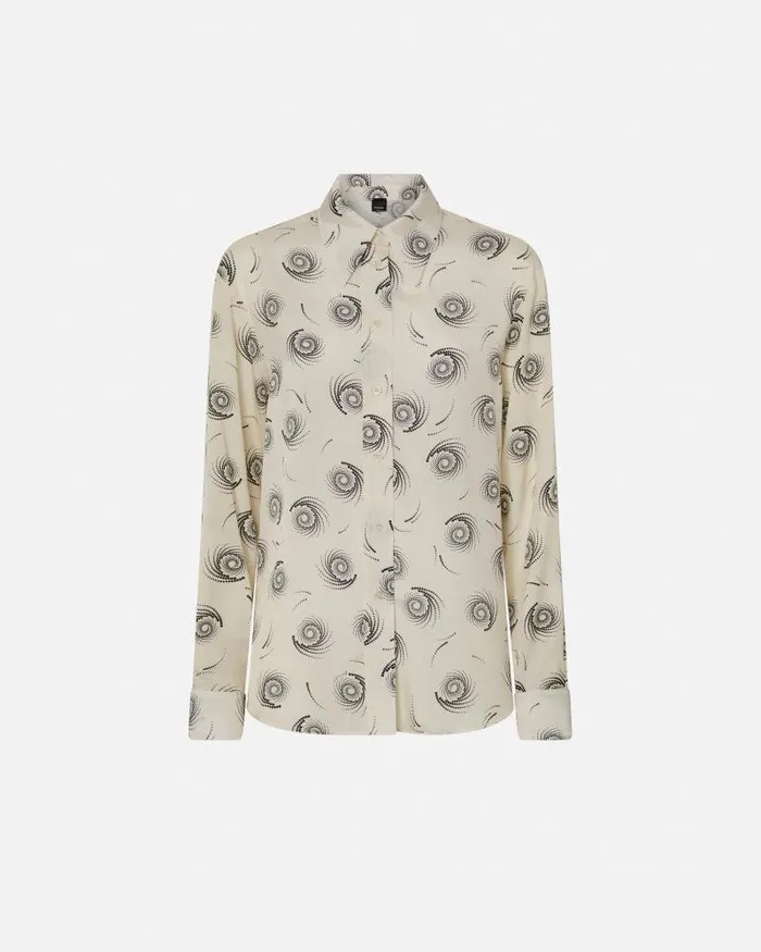 Women Shirts Pinko Swirlprint Twill Shirt Creamblack Women Shirts Pinko Swirlprint Twill Shirt Creamblack