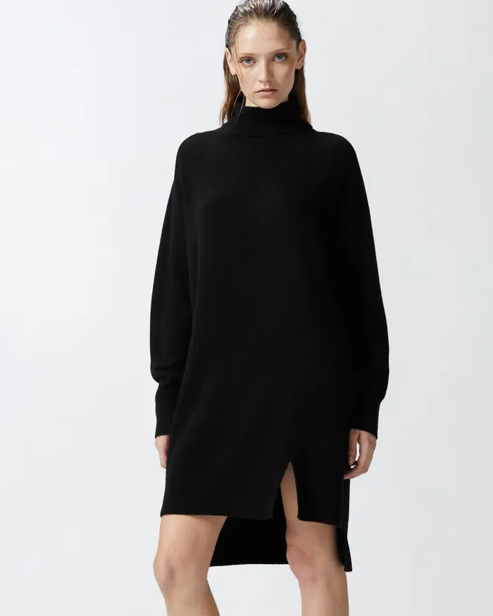 Women Short Dresses Pinko Cashmereblend Turtleneck Dress With Front Slit Limo Black