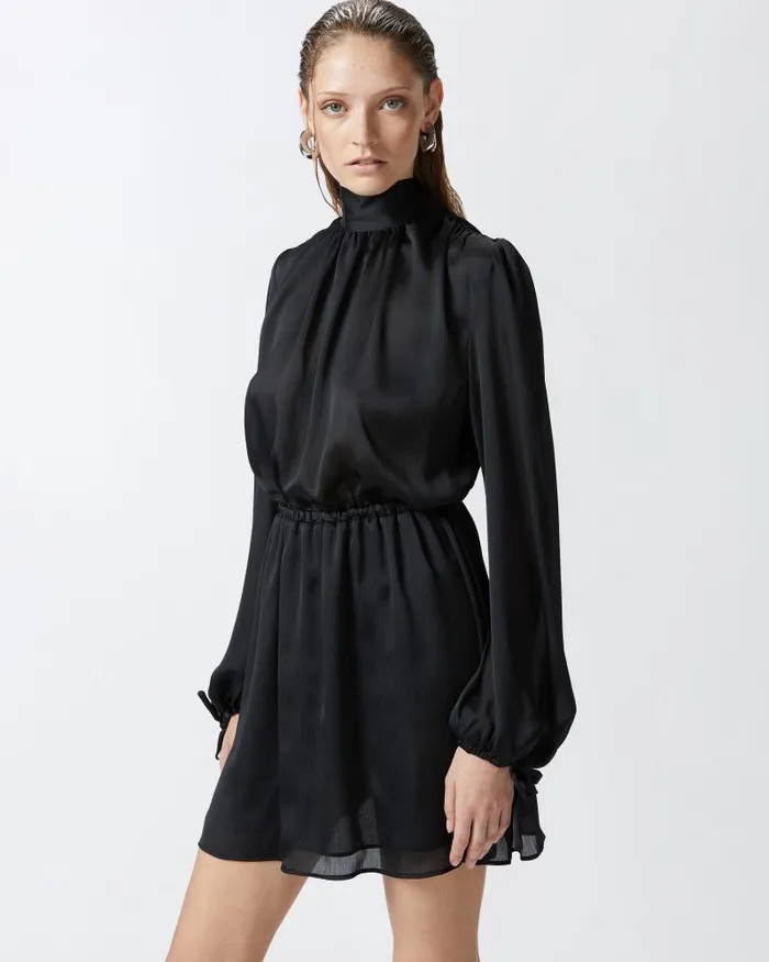 Women Short Dresses Pinko Crinkle Fabric Mini Dress With Open Back Limo Black