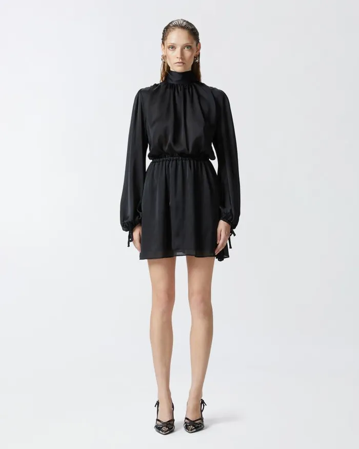 Women Short Dresses Pinko Crinkle Fabric Mini Dress With Open Back Limo Black Women Short Dresses Pinko Crinkle Fabric Mini Dress With Open Back Limo Black