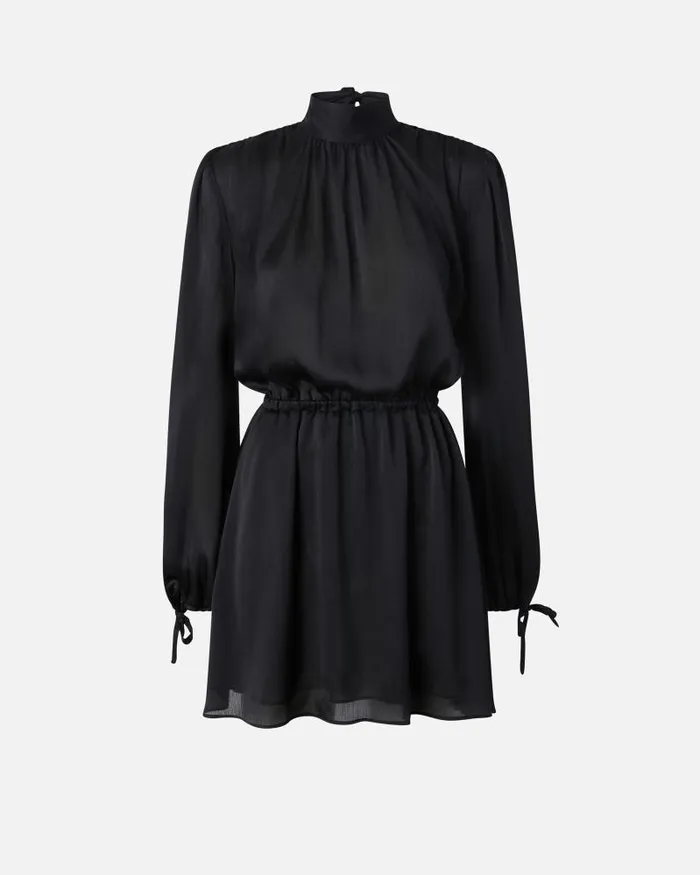 Women Short Dresses Pinko Crinkle Fabric Mini Dress With Open Back Limo Black Women Short Dresses Pinko Crinkle Fabric Mini Dress With Open Back Limo Black