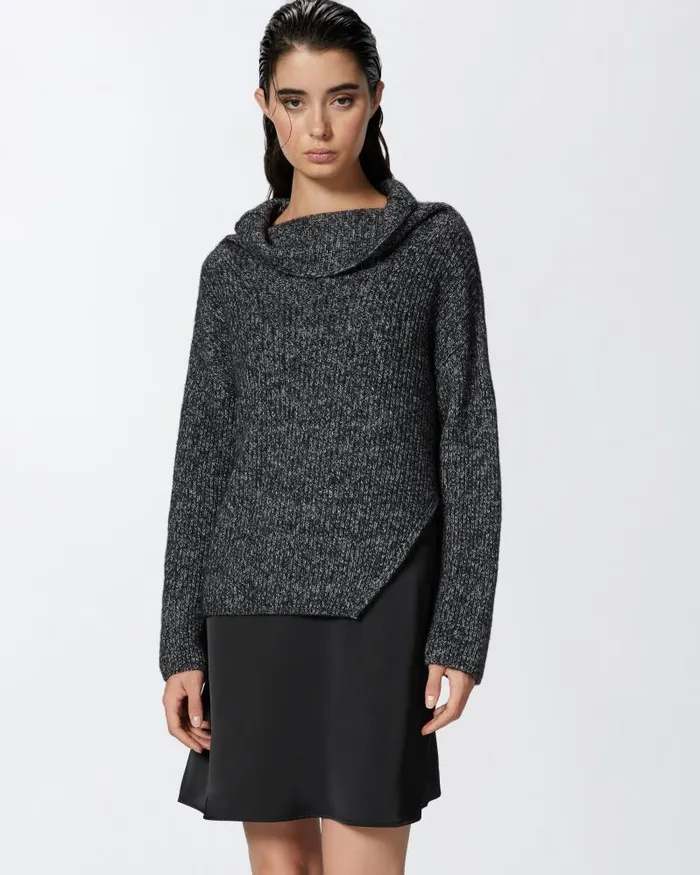 Women Short Dresses Pinko Dualfabric Dress With Alpacablend Sweater Greyblackwhite