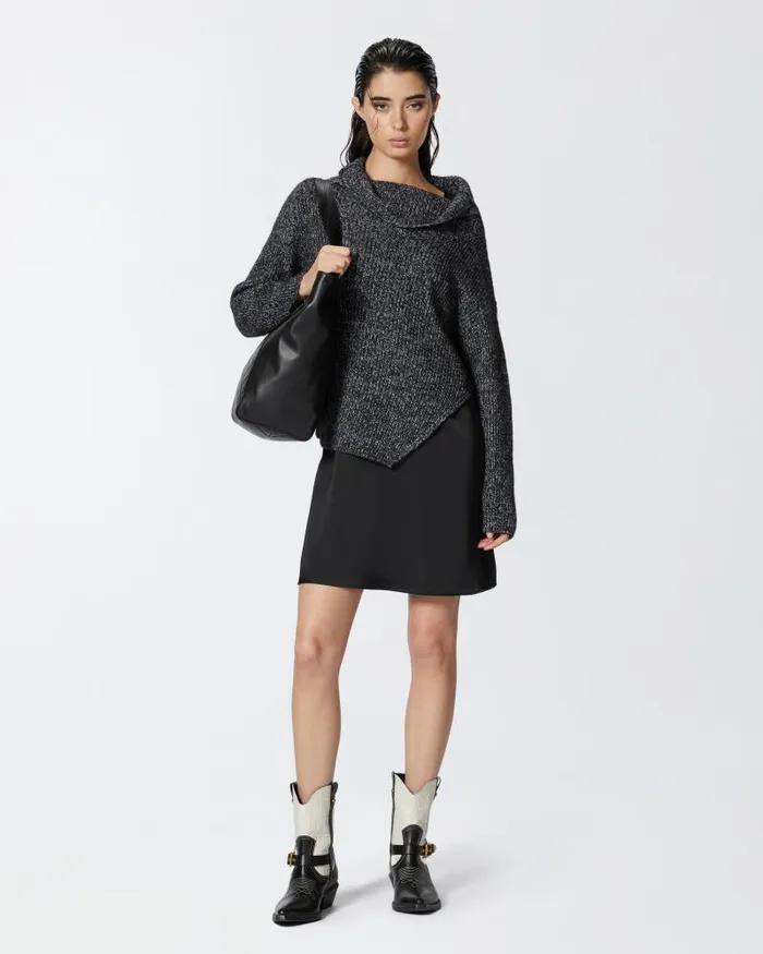 Women Short Dresses Pinko Dualfabric Dress With Alpacablend Sweater Greyblackwhite Women Short Dresses Pinko Dualfabric Dress With Alpacablend Sweater Greyblackwhite