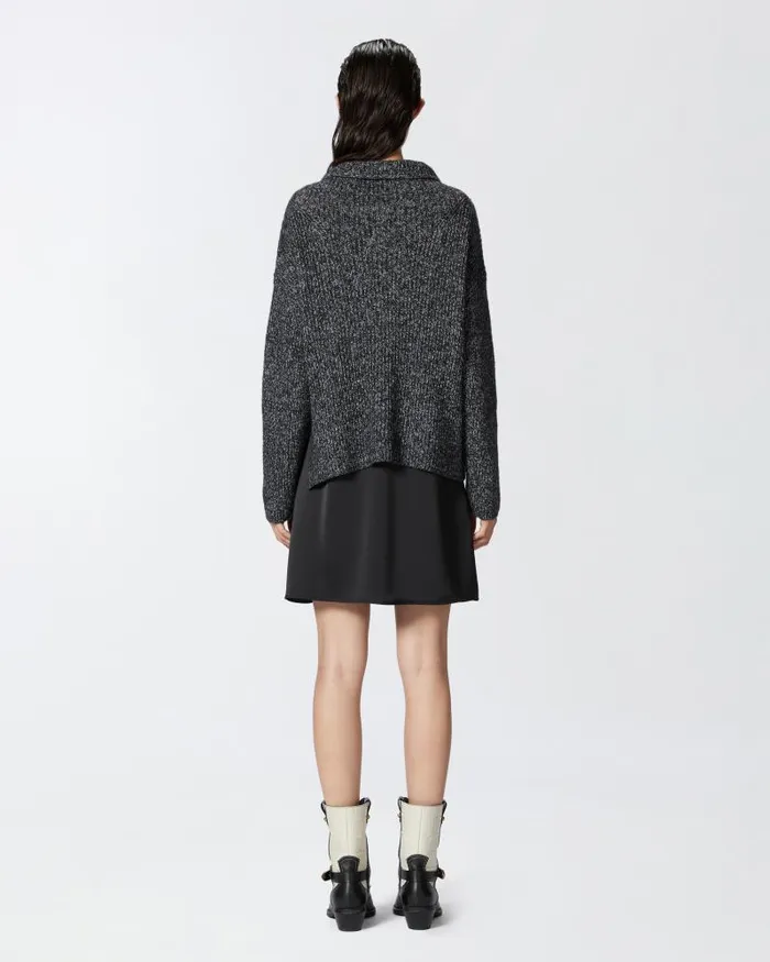 Women Short Dresses Pinko Dualfabric Dress With Alpacablend Sweater Greyblackwhite Women Short Dresses Pinko Dualfabric Dress With Alpacablend Sweater Greyblackwhite