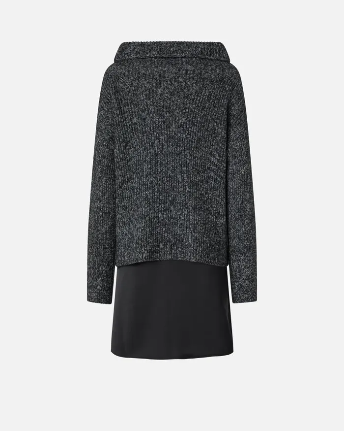 Women Short Dresses Pinko Dualfabric Dress With Alpacablend Sweater Greyblackwhite Women Short Dresses Pinko Dualfabric Dress With Alpacablend Sweater Greyblackwhite