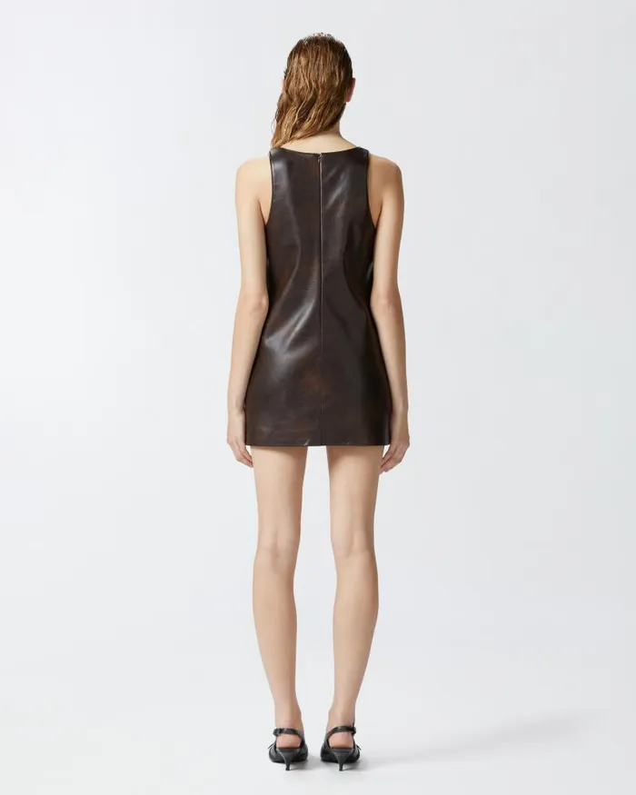 Women Short Dresses Pinko Leathereffect Mini Tunic Dress Coffee Bean Brown Women Short Dresses Pinko Leathereffect Mini Tunic Dress Coffee Bean Brown