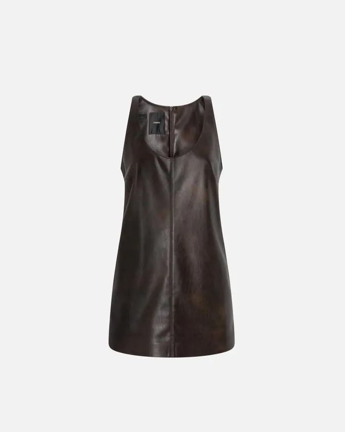 Women Short Dresses Pinko Leathereffect Mini Tunic Dress Coffee Bean Brown Women Short Dresses Pinko Leathereffect Mini Tunic Dress Coffee Bean Brown
