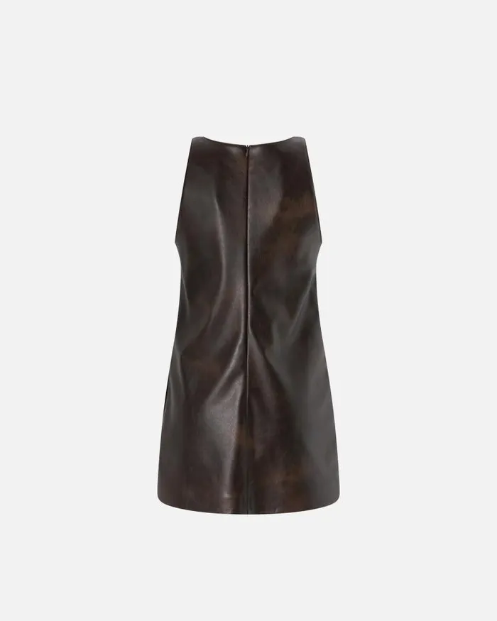 Women Short Dresses Pinko Leathereffect Mini Tunic Dress Coffee Bean Brown Women Short Dresses Pinko Leathereffect Mini Tunic Dress Coffee Bean Brown
