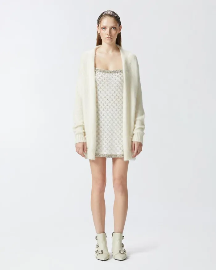 Women Short Dresses Pinko Mini Dress With Spaghetti Straps And Crystal Mesh Embroidery Whitecrystal Women Short Dresses Pinko Mini Dress With Spaghetti Straps And Crystal Mesh Embroidery Whitecrystal