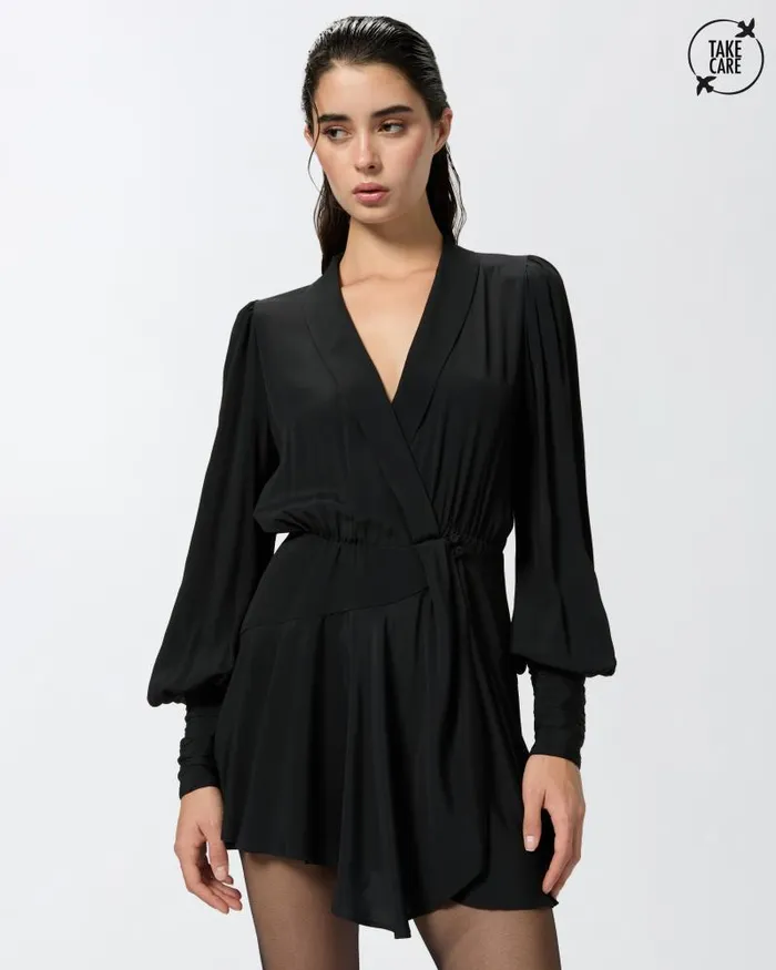 Women Short Dresses Pinko Plungingneck Silkblend Mini Dress Limo Black