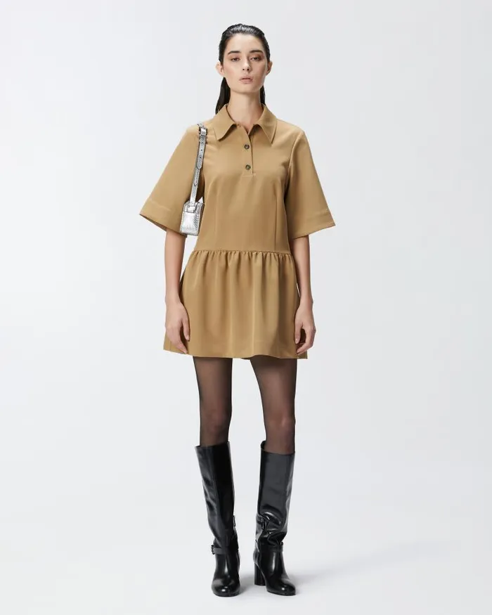 Women Short Dresses Pinko Polostyle Mini Dress Made Of Technical Fabric Brown 8211 Otter
