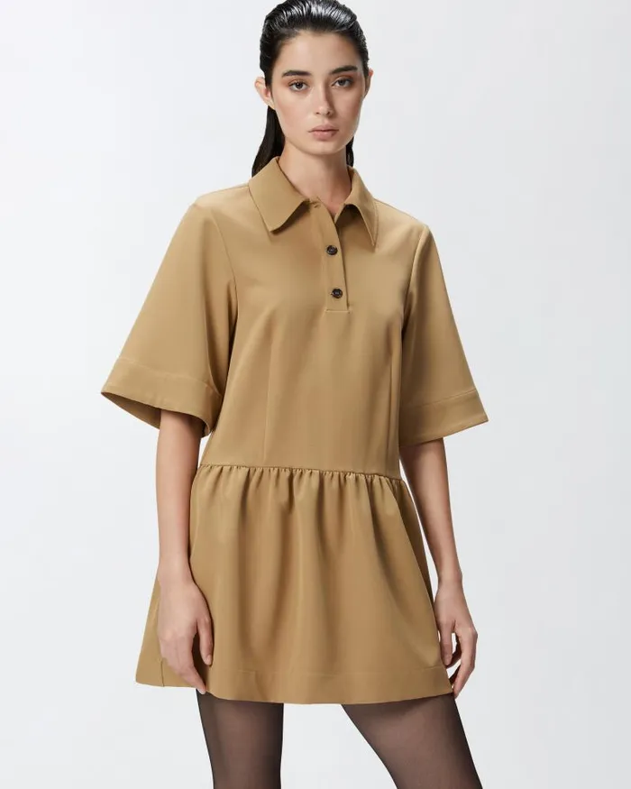 Women Short Dresses Pinko Polostyle Mini Dress Made Of Technical Fabric Brown 8211 Otter Women Short Dresses Pinko Polostyle Mini Dress Made Of Technical Fabric Brown 8211 Otter