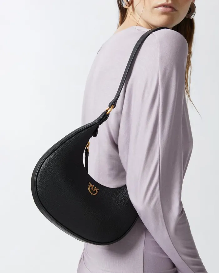 Women Shoulder Bags Pinko Brioche Bag Rounded Leather Shoulder Bag Blackantique Gold Women Shoulder Bags Pinko Brioche Bag Rounded Leather Shoulder Bag Blackantique Gold