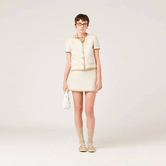 Women Skirts Miu Miu Check Lam Miniskirt Avoryalbino White Women Skirts Miu Miu Check Lam Miniskirt Avoryalbino White