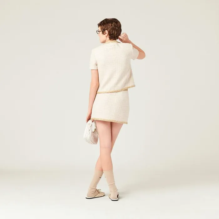 Women Skirts Miu Miu Check Lam Miniskirt Avoryalbino White Women Skirts Miu Miu Check Lam Miniskirt Avoryalbino White