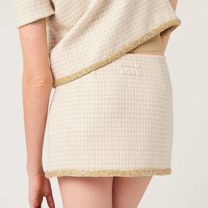 Women Skirts Miu Miu Check Lam Miniskirt Avoryalbino White Women Skirts Miu Miu Check Lam Miniskirt Avoryalbino White