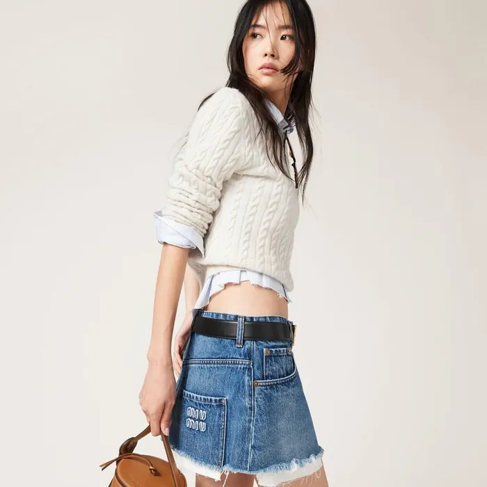 Women Skirts Miu Miu Denim Miniskirt Navy