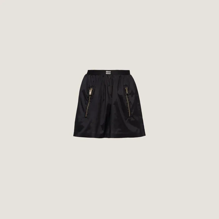 Women Skirts Miu Miu Technical Silk Miniskirt Black