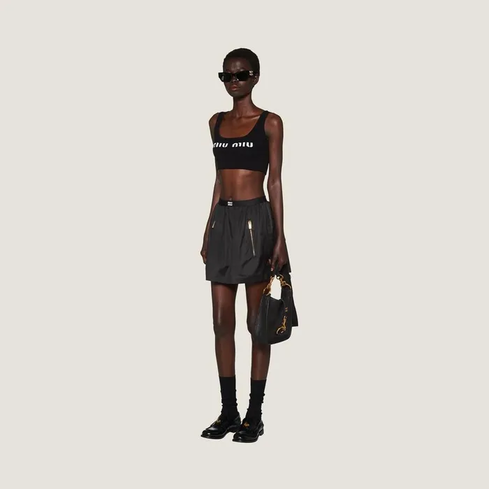 Women Skirts Miu Miu Technical Silk Miniskirt Black Women Skirts Miu Miu Technical Silk Miniskirt Black