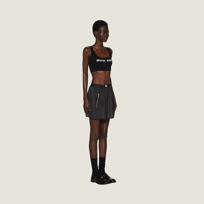 Women Skirts Miu Miu Technical Silk Miniskirt Black Women Skirts Miu Miu Technical Silk Miniskirt Black