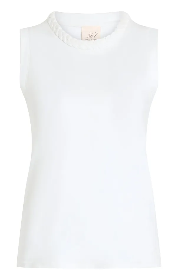 Women Sleeveless Braided Tee White Tops Cinq Sept