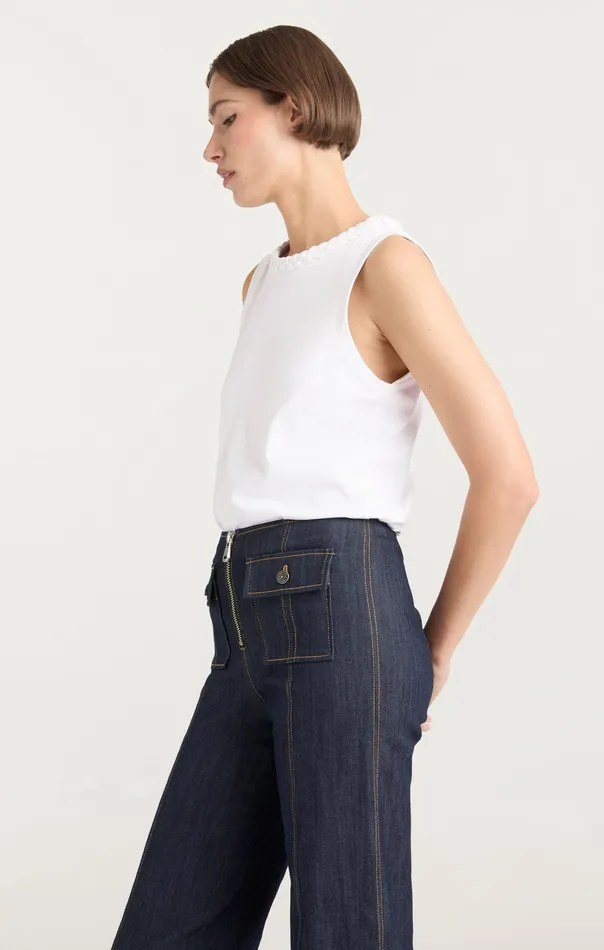 Women Sleeveless Braided Tee White Tops Cinq Sept