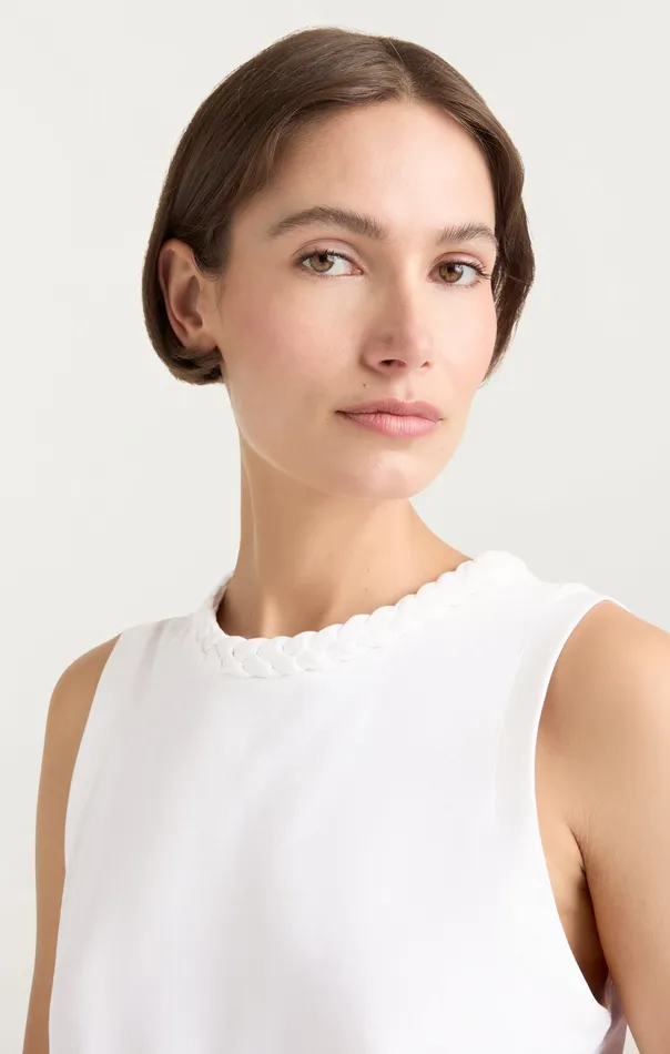 Women Sleeveless Braided Tee White Tops Cinq Sept