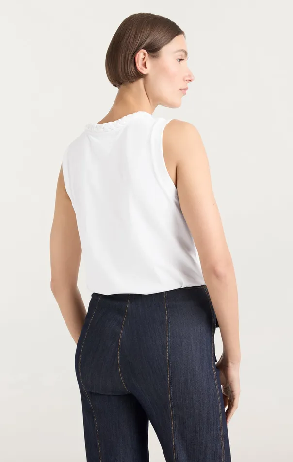Women Sleeveless Braided Tee White Tops Cinq Sept